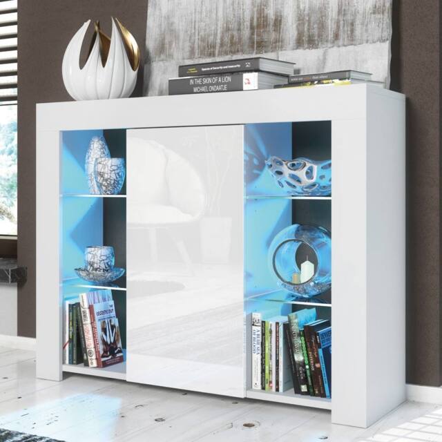 Creative Furniture Harbor Sideboard 97cm - White with Gloss Doors & LED Lights - image 1