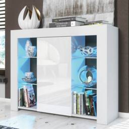 Creative Furniture Harbor Sideboard 97cm - White with Gloss Doors & LED Lights - thumbnail 1