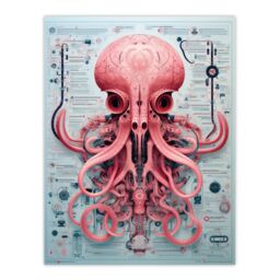 Artery8 Wall Art Print Weapons Grade Octopus Robot Hybrid Secret Military Schematic Blue Futuristic Complex Arcane Manuscript Gift For Him Man Cave - thumbnail 1