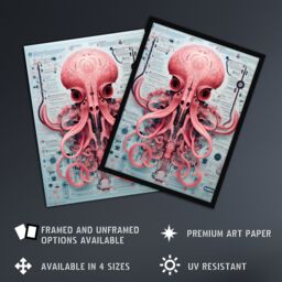 Artery8 Wall Art Print Weapons Grade Octopus Robot Hybrid Secret Military Schematic Blue Futuristic Complex Arcane Manuscript Gift For Him Man Cave - thumbnail 2