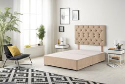 Somnior Premier Divan Bed with 24Cm Deep Mattress & Headboard In Plush Fabric in Beige - Size: Super King - thumbnail 3