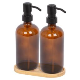 Harbour Housewares 2pc Glass Soap Dispenser Set with Bamboo Tray - 500ml in Orange