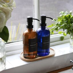 Harbour Housewares 2pc Glass Soap Dispenser Set with Bamboo Tray - 500ml in Orange - thumbnail 5