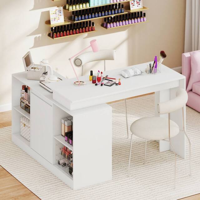 Costway L-shaped Wooden Computer Desk 120 CM Reversible Corner Writing Desk in White - image 1