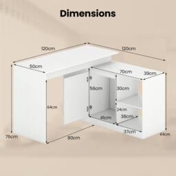 Costway L-shaped Wooden Computer Desk 120 CM Reversible Corner Writing Desk in White - thumbnail 2