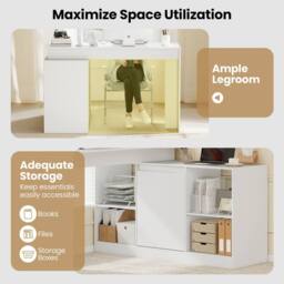 Costway L-shaped Wooden Computer Desk 120 CM Reversible Corner Writing Desk in White - thumbnail 4