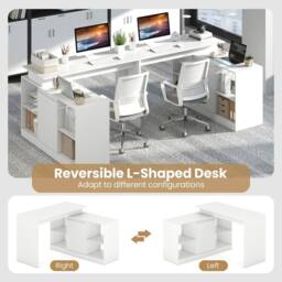 Costway L-shaped Wooden Computer Desk 120 CM Reversible Corner Writing Desk in White - thumbnail 8