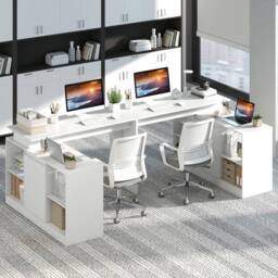 Costway L-shaped Wooden Computer Desk 120 CM Reversible Corner Writing Desk in White - thumbnail 7