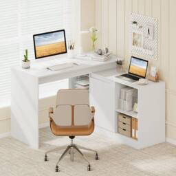 Costway L-shaped Wooden Computer Desk 120 CM Reversible Corner Writing Desk in White - thumbnail 9