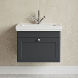 Balterley Bathroom Wall Hung 1-Drawer Vanity Unit & Fireclay Basin, Grey, 600mm in Grey - thumbnail 9