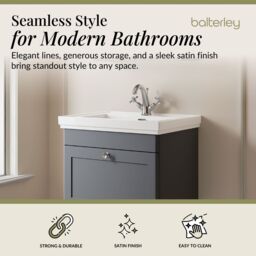 Balterley Bathroom Wall Hung 1-Drawer Vanity Unit & Fireclay Basin, Grey, 600mm in Grey - thumbnail 2