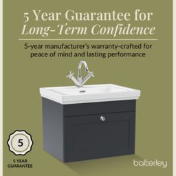 Balterley Bathroom Wall Hung 1-Drawer Vanity Unit & Fireclay Basin, Grey, 600mm in Grey - thumbnail 6