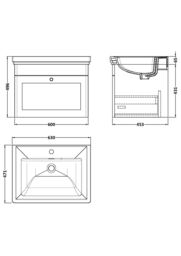 Balterley Bathroom Wall Hung 1-Drawer Vanity Unit & Fireclay Basin, Grey, 600mm in Grey - thumbnail 8