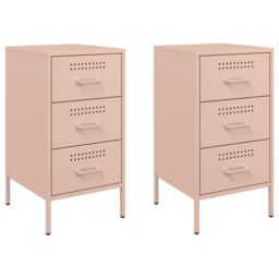 Berkfield Home Bedside Cabinets 2 pcs Pink 36x39x68 cm Steel - Size: 36 x 39 x 68 cm - thumbnail 2