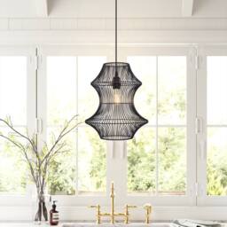 Living and Home Industrial Black Iron Rattan Pendant Light for Kitchen & Dining - thumbnail 4
