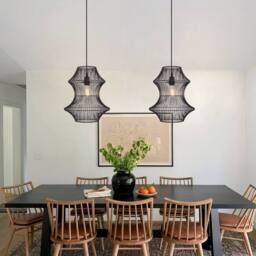 Living and Home Industrial Black Iron Rattan Pendant Light for Kitchen & Dining - thumbnail 3