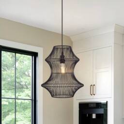 Living and Home Industrial Black Iron Rattan Pendant Light for Kitchen & Dining - thumbnail 5