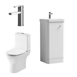 Balterley Floor 1 Door Bathroom Vanity Unit, Tap & Toilet Pack, White, 379mm in White - thumbnail 1