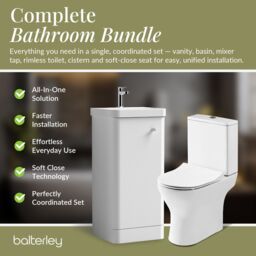 Balterley Floor 1 Door Bathroom Vanity Unit, Tap & Toilet Pack, White, 379mm in White - thumbnail 7