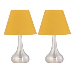 First Choice Lighting Set of 2 Romana - Brushed Chrome Touch Table Lamps with Ochre Shades in Silver