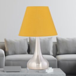 First Choice Lighting Set of 2 Romana - Brushed Chrome Touch Table Lamps with Ochre Shades in Silver - thumbnail 3