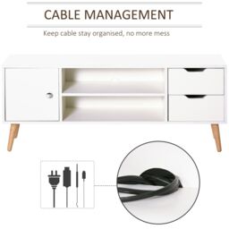 HOMCOM Modern TV Stand Media Console Table Cabinet Storage Shelf Drawers in White - thumbnail 4