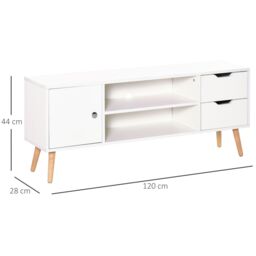 HOMCOM Modern TV Stand Media Console Table Cabinet Storage Shelf Drawers in White - thumbnail 3