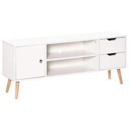 HOMCOM Modern TV Stand Media Console Table Cabinet Storage Shelf Drawers in White - thumbnail 2