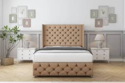 "Comfort Beds Emily Dumfries Divan Set No Drawers-54"" Wingback-Footboard in Light Brown - Size: Small Single" - thumbnail 1