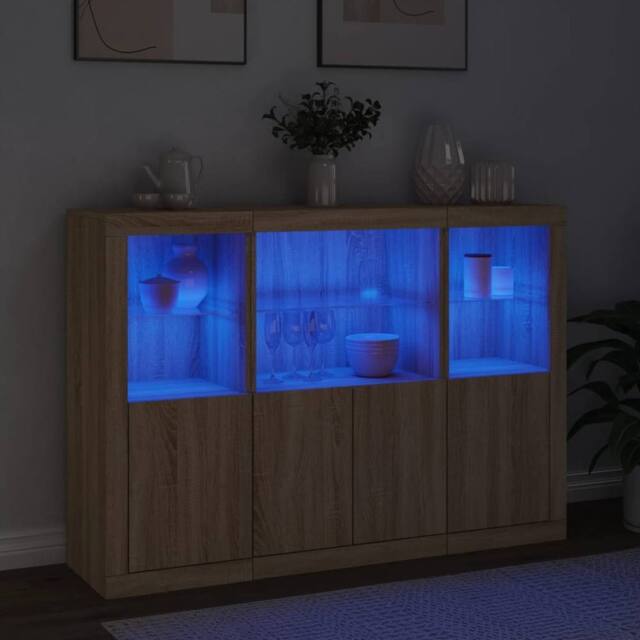 Berkfield Home Sideboards with LED Lights 3 pcs Sonoma Oak Engineered Wood in Light Tan - image 1