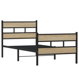 Berkfield Home Metal Bed Frame without Mattress Sonoma Oak 75x190 cm Small Single in Brown - thumbnail 3