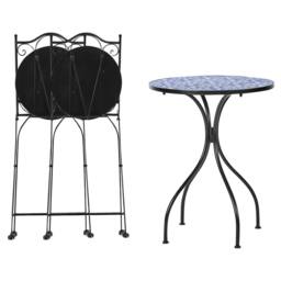 Wyld and Coco Heritage Garden Bistro Set Black Iron Table Blue Mosaic Top - thumbnail 6