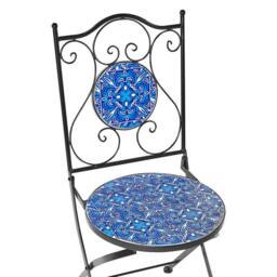 Wyld and Coco Heritage Garden Bistro Set Black Iron Table Blue Mosaic Top - thumbnail 9