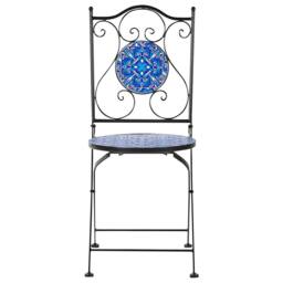 Wyld and Coco Heritage Garden Bistro Set Black Iron Table Blue Mosaic Top - thumbnail 5
