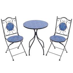Wyld and Coco Heritage Garden Bistro Set Black Iron Table Blue Mosaic Top - thumbnail 3