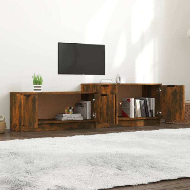 Berkfield Home TV Cabinet Smoked Oak 158.5x36x45 cm Engineered Wood in Brown - image 1