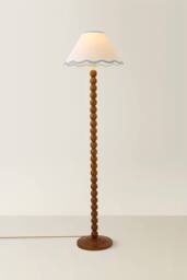 ValueLights Bobbin Colour Trim Linen Shade Walnut Bobble Floor Lamp in Baby Blue - thumbnail 3