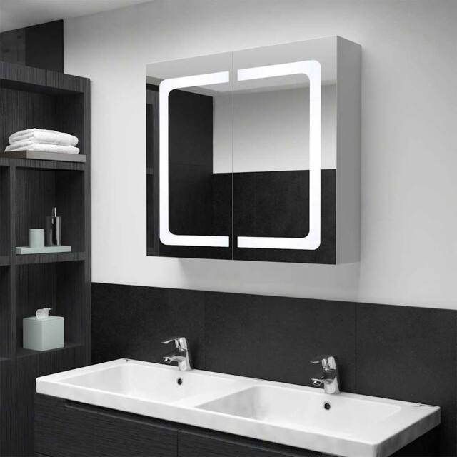 Berkfield Home LED Bathroom Mirror Cabinet 80x12.2x68 cm in Black - image 1