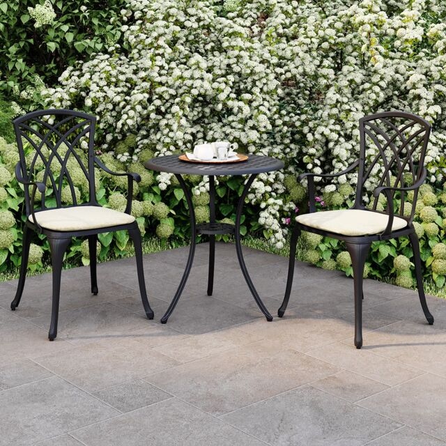 Charles Bentley Furniture 3 Piece Cast Aluminium Bistro Set Table & 2 Arm Chairs in Brown - image 1