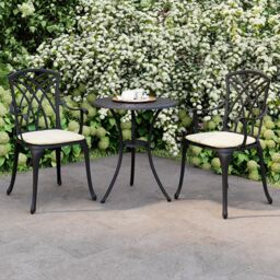 Charles Bentley Furniture 3 Piece Cast Aluminium Bistro Set Table & 2 Arm Chairs in Brown - thumbnail 1