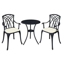 Charles Bentley Furniture 3 Piece Cast Aluminium Bistro Set Table & 2 Arm Chairs in Brown - thumbnail 4