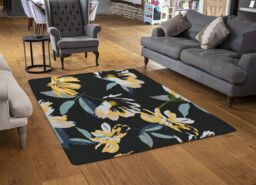 Benjamin Tate Design Yellow Flowers On Green Rug in Natural - Size: Large - thumbnail 2