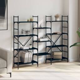 Berkfield Home Decorative Bookshelf Black 160x28.5x136.5 cm Engineered Wood - thumbnail 1