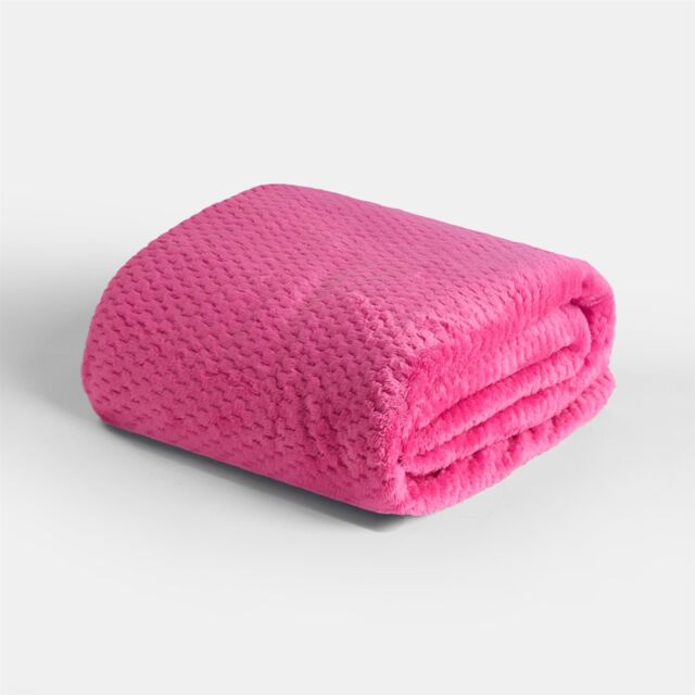 OHS Honeycomb Waffle Fleece Throw Soft Faux Fur Blanket in Bright Pink - Size: 200 cm x 240 cm - image 1