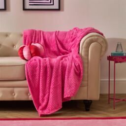 OHS Honeycomb Waffle Fleece Throw Soft Faux Fur Blanket in Bright Pink - Size: 200 cm x 240 cm - thumbnail 3