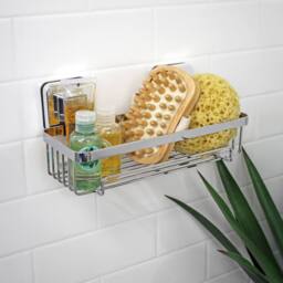 Showerdrape Pushloc Chrome Steel Suction Wall Mounted Rectangular Basket in Silver - thumbnail 2