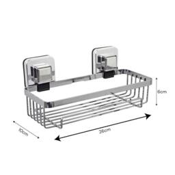 Showerdrape Pushloc Chrome Steel Suction Wall Mounted Rectangular Basket in Silver - thumbnail 5