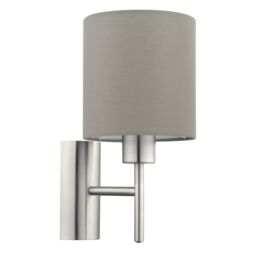 Loops Wall Light Colour Satin Nickel Shade Taupe Fabric Rocker Switch Bulb E27 1x60W in Metallics