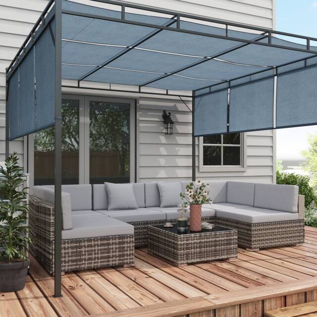 OUTSUNNY 7PC Rattan Garden Furniture Set Coffee Table Buckle Structure in Grey - image 1