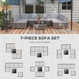 OUTSUNNY 7PC Rattan Garden Furniture Set Coffee Table Buckle Structure in Grey - thumbnail 4